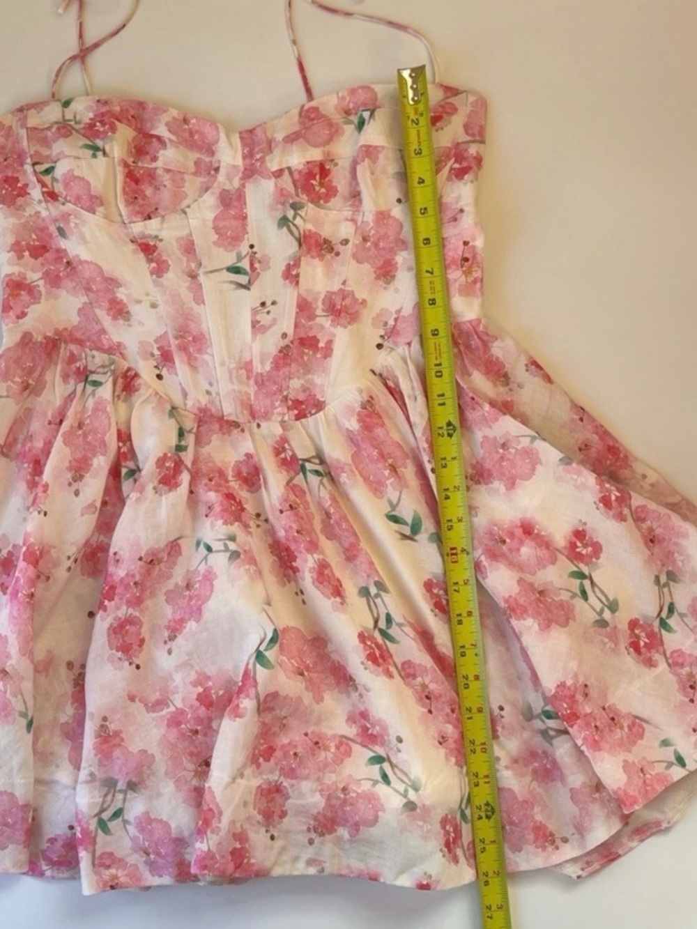Bardot Elsie Floral Corset Mini Dress Pink Ramie Tie Strap Size 8 - Picture 14 of 16